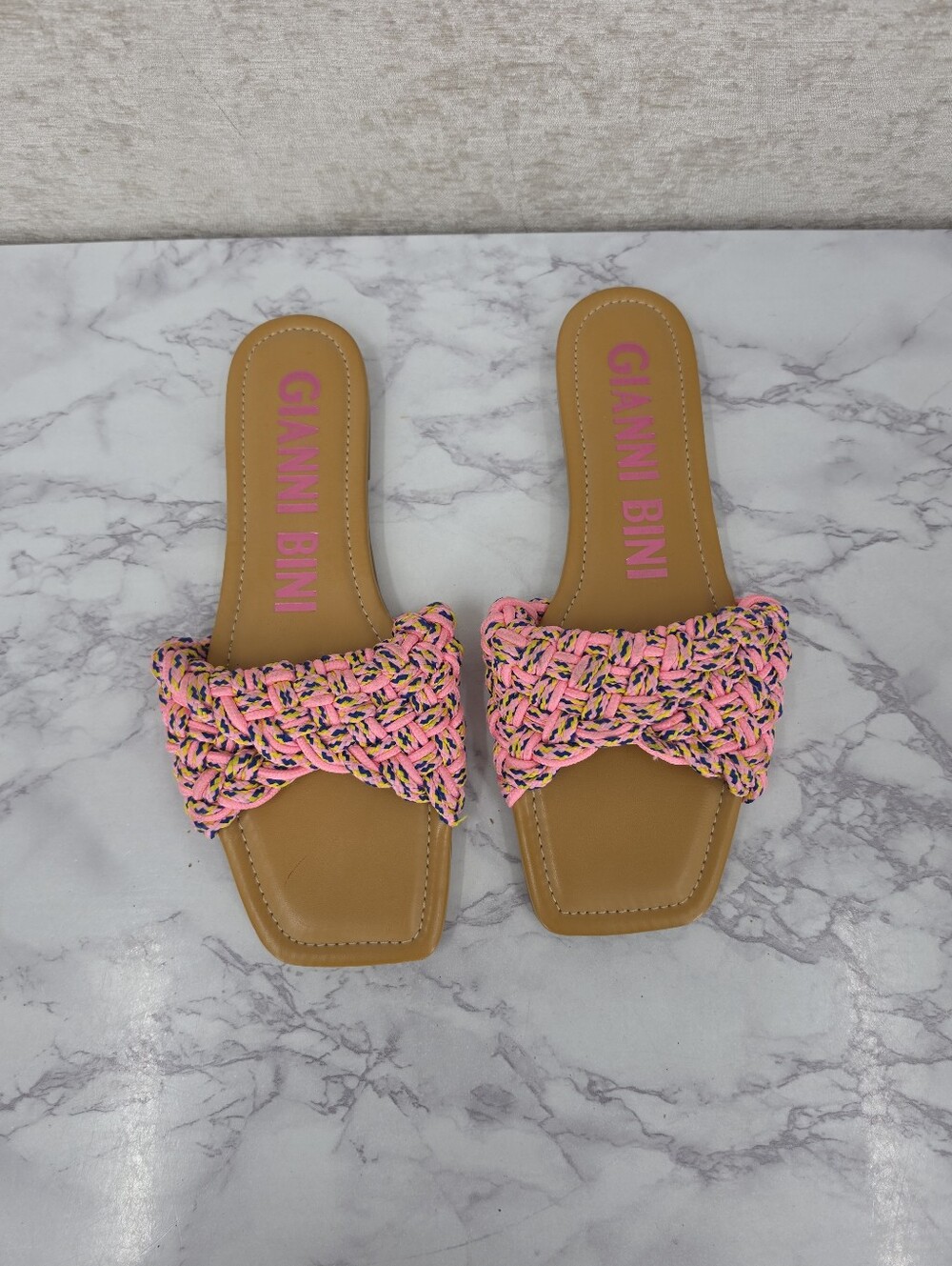 Gianni Bini Pink Braided Woven Paracord Cord Slide Sandals